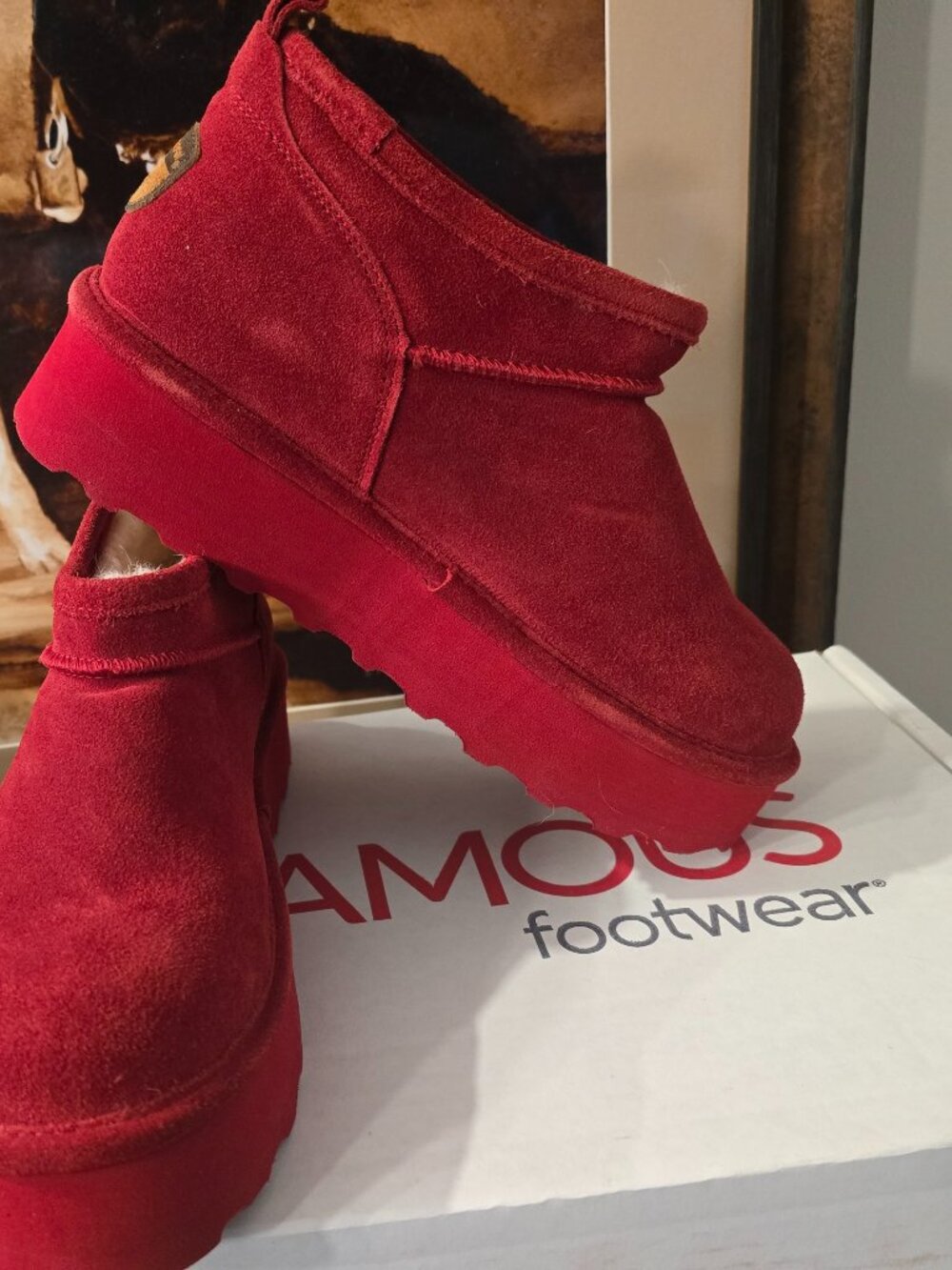 BEARPAW Women's Platform Retro Super Shorty Bootie Boots RED Size 10 NEW